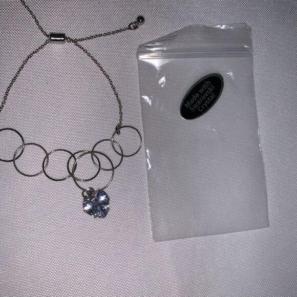 VTG Swarovski heart crystal silver overlay bracelet adjustable sliding clasp. - Picture 1 of 9